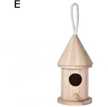 Refugio para pájaros de madera con cuerda, estética natural C8Y4