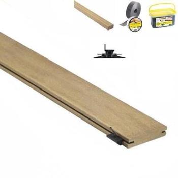 Itauba Deckibois Kit Terrasse 20 m² – 1550 mm, Clips Hardwood, Lambourde, Cale ventilation, Plot PVC & Bande bitumineuse