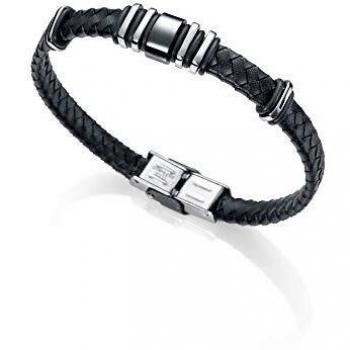 Pulsera de acero y piel trenzada negra Viceroy para hombre