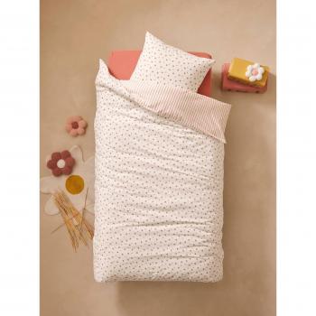 Parure housse de couette Fleurs Rayures en coton rose