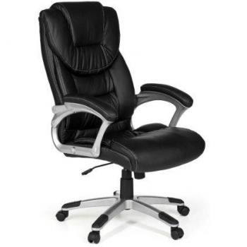 Fauteuil Pivotant Madrid Ergonomique en Cuir Noir avec Support Lombaires Réglable et Soutien au Dos