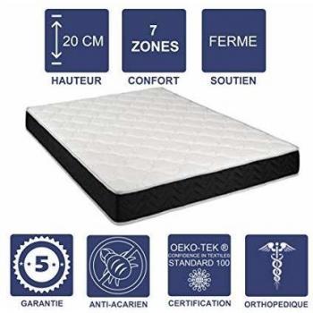 Matelas Latex 80 Kg/M3 + Aertech 35 Kg/M3 – 120x190 X 20 Cm, Ferme 7 Zones De Confort, Très Respirant