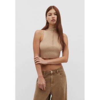 Stradivarius Zipped Knit Top Beige L