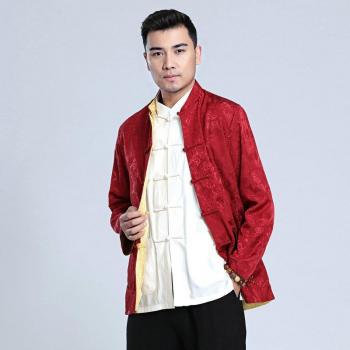 Double-Sided Silk Satin Long Sleeve Top Coat for Men