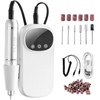 VEVOR Power Nail Tool – 35,000 RPM Cordless Driller, Acrylic Gel Grinder, 6 Bits