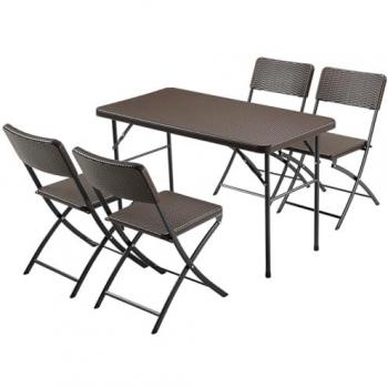 Set Giardino Tavolo e 4 Sedie Pieghevoli in Polyrattan Marrone