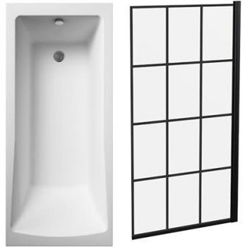 Square Bath with Black Framed Screen 1700 x 700mm