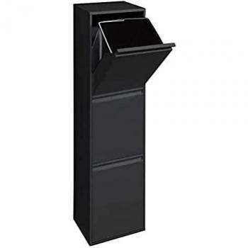Cubo De Basura Y Reciclaje De Acero De 3 Compartimentos Arregui Basic Cr306-b, 3x17l 51l Negro
