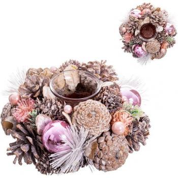 Portavelas originales de Navidad en color blanco y rosa de tamaño 19 x 19 x 9 cm