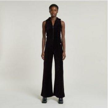 G‑Star Damen Black Velvet Jumpsuit XXS – Lässiger, weite Beine, Baumwollstoff, ärmellos, mit Hosenträgern