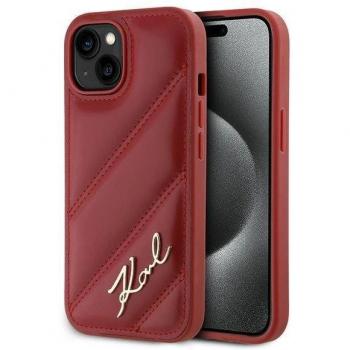 Karl Lagerfeld Diagonale Kettelstich Schrift Hardcase iPhone 15/14/13 (Rot)