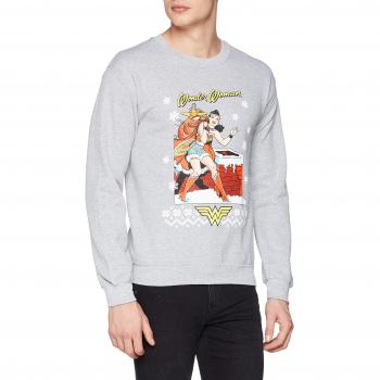 DC Comics Men's Wonder Woman Christmas Sweatshirt, Grey, Small