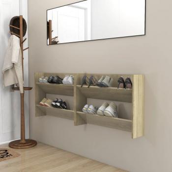 Zapatero suspendido 2 uds color roble Sonoma aglomerado 80x18x60 cm