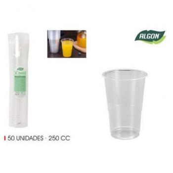 Pack de 50 Vasos Reutilizables Algon Transparentes de 250 ml