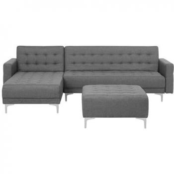 L-Shaped Corner Sofa Bed with Ottoman in Grey
