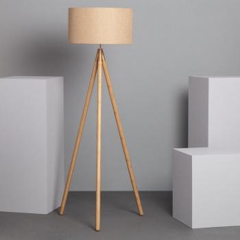 Lampada da Terra in Tessuto e Legno Beige