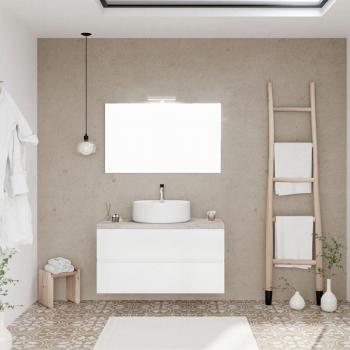 ARATI Mueble de baño 100 cm suspendido con lavabo y espejo LED