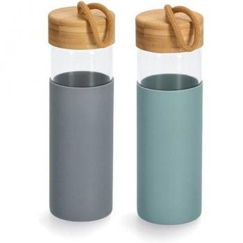 Zeller Present Duo-Trinkflasche, 2 Stück, Glas/Bambus