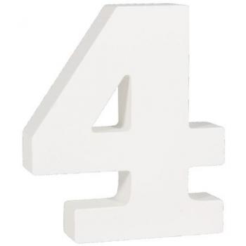 MDF-Zahl 4, dekorativ, weiß, 11 cm hoch