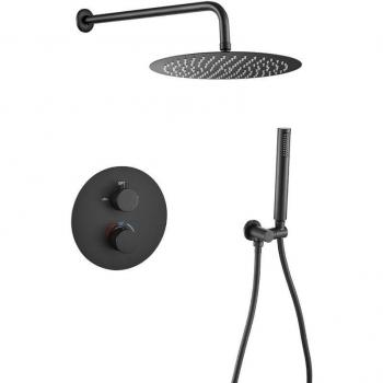 Jucar Valaz Ducha Empotrada 30 cm, Negro Matte y Termostática