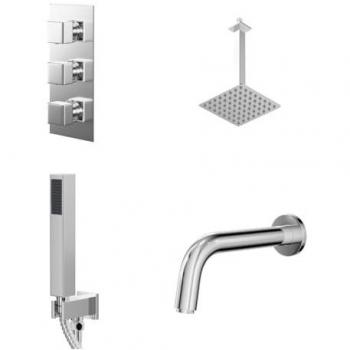 Wholesale Domestic Cubix Polished Concealed Triple Thermostatic Shower Valve | Chrome | Metal | 200mm