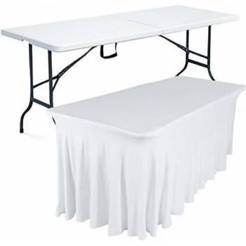 Mesa Plegable Portátil de 180 cm con Mantel Blanco