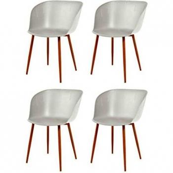 VitaXL Sedie a tavola 4X, plastica bianco, gambe metalliche