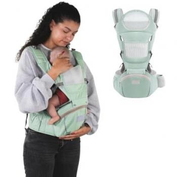 Porte‑bébé 6 en 1 Respiration, 3‑36 mois, Bretelles réglables – Poche Coton Verte (Moley/Mobiclinic)