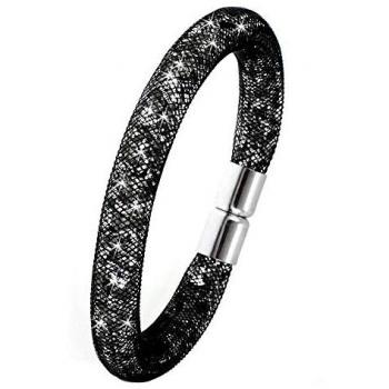 Bracelet tube noir strass