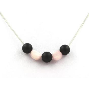 Collier Onyx Nero 8 mm e Kunzite Brasiliana – Catena Inox
