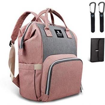 Hafmall Wickeltasche Rucksack für Reisen, Große Kapazität mit Wickelunterlage (Rosa+Grau)