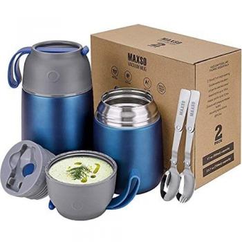 IsolierSpeisgefäß Set – Edelstahlbehälter 500ml/700ml, Warmhaltefunktion, inkl. klappbarem Löffel