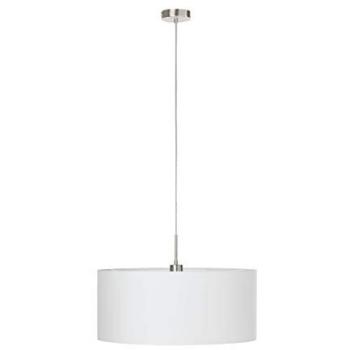 Satin Nickel Metallic Loop Pendant – White Fabric Shade, 60W E27