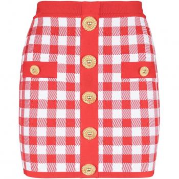 Balmain Women's Red Gingham Mini Skirt Size XS