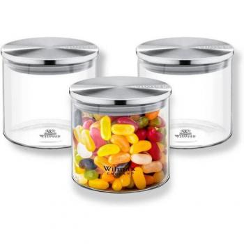 Wilmax Glas-Organizer mit Metalldeckel – 3er Set, 600 ml