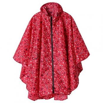 Summer Mae Outdoor Rain Poncho with Zipper – Adult Red Star Model