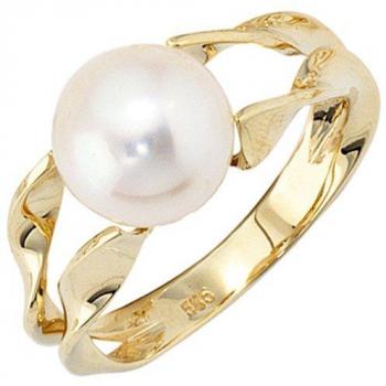 Elegant Goldring JOBO – 1 Süßwasserperle, 585 Gold, Gelbgold, 54 mm