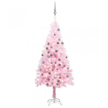 Arbre de Noël décoratif pré-éclairé 120 cm avec boules roses PVC