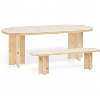 Comedor Ovalado Decowood Tokyo 160×78 cm con Banco de Madera Maciza 120×45 cm