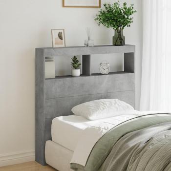Meuble de rangement tête de lit LED – 100 x17 x102 cm, finition béton gris