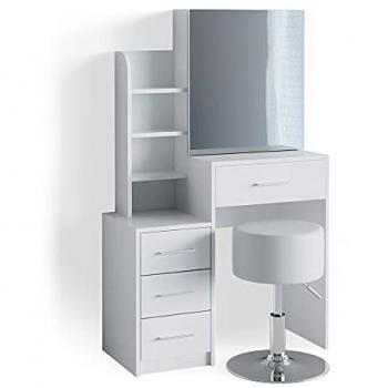 Vicco Coiffeuse à Tabouret – Blanc (36 x 132 x 80 cm)