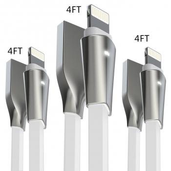 Aimus 3 Pack 4FT+4FT+4FT Zinc Alloyed Lightning to USB Charging Charger Cable Lead for iPhone 5/5S/5C/SE (White)