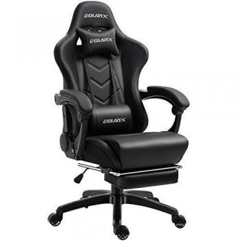 Dowinx Racing Stil Gaming Stuhl, ergonomischer Lehnstuhl mit Massage und Lordosenstütze, Büro Sessel für Computer, PU-Leder, mit Fußraste