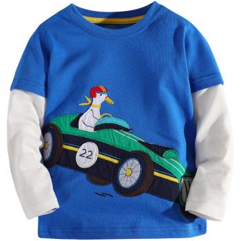 T-shirt à manches longues pour garçon en coton avec impression 3D de chiot et canard