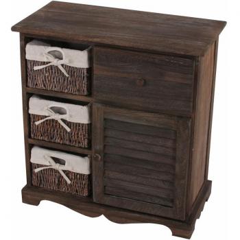 Schubladenschrank 3‑Korb‑Set – 63×60×30 cm – Shabby Look – Braun