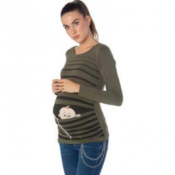 M.M.C. Schwangerschaftslangarm Shirt „Baby Flucht“ – Khaki