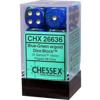 Set Chessex d6 16mm Gemini Blue‑Green Gold (CHX 26636)