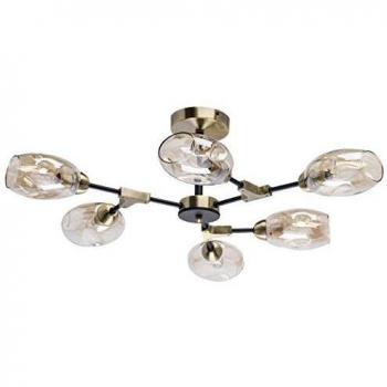 Plafonnier à abat-jours en verre teinté Champagne – design moderne, 6x40 W