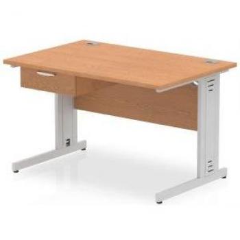 Impulse 1200 × 800 mm Silver Cable‑Managed Desk – Oak Top Finish