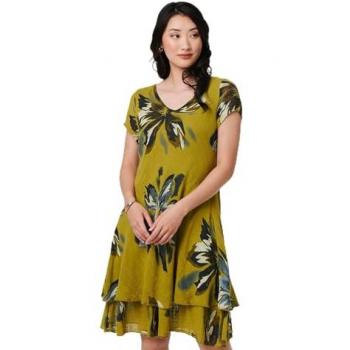 Izabel London Women's Green Floral Flared Dress – Short Sleeve